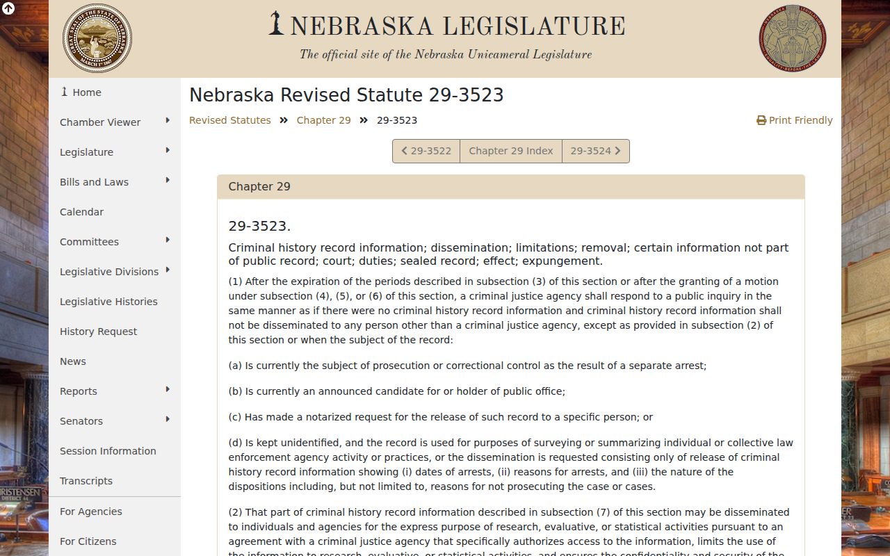 Nebraska law governing Douglas County arrest record dissemination