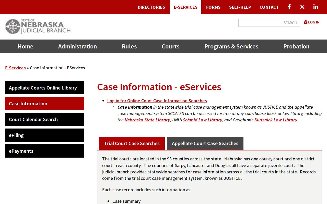 Douglas County criminal court record search options in JUSTICE