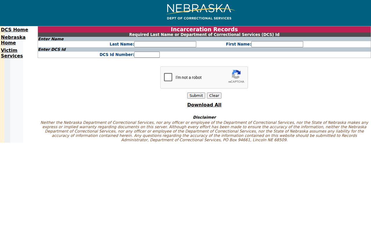 Douglas County criminal record search using the Nebraska prison locator