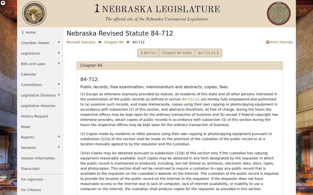 Nebraska public records statute governing Valley criminal records